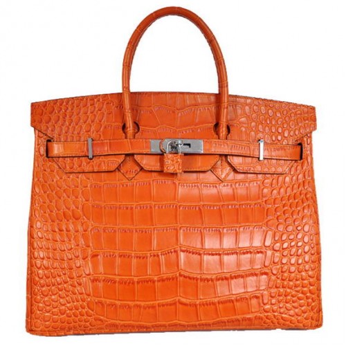 Genți Hermes Birkin 35CM din piele de crocodil Togo, portocalii și argintii