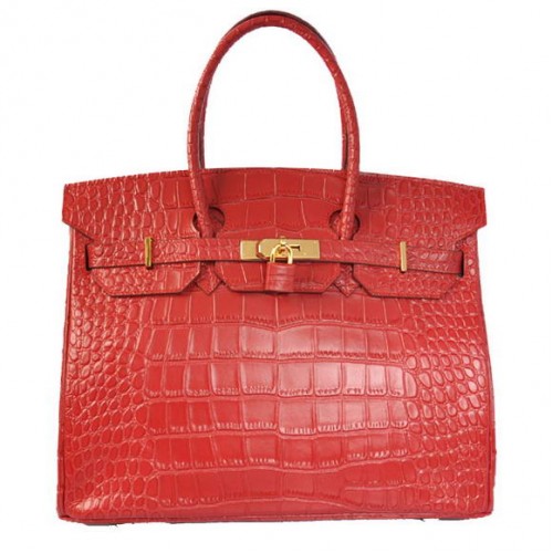 Genți Hermes Birkin 35CM din piele de crocodil Togo, roșii și aurii