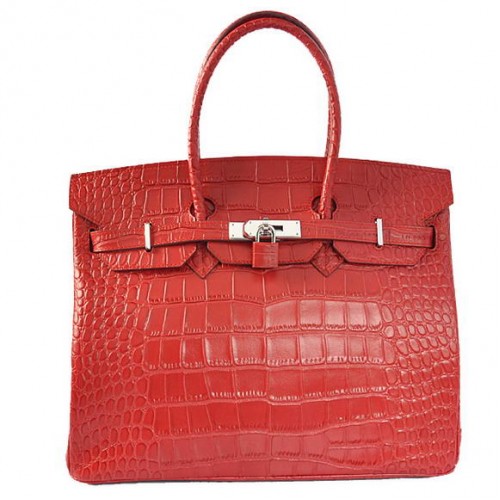 Genți Hermes Birkin 35CM din piele de crocodil Togo, roșii și argintii