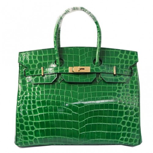 Genți tote Hermes Birkin 35CM, verde, iridescent, croco, din piele, aurii