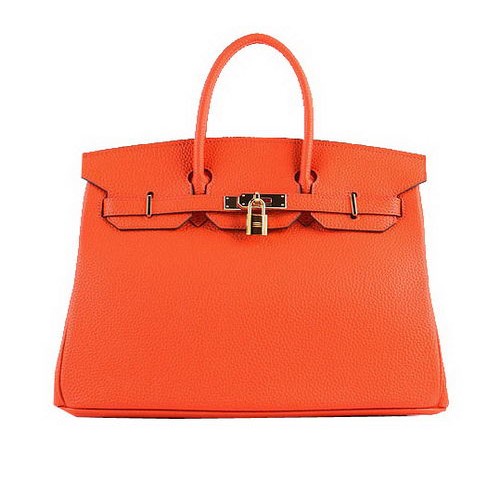 Genți tote Hermes Birkin 35CM din piele granulată portocalie H-35 aurii