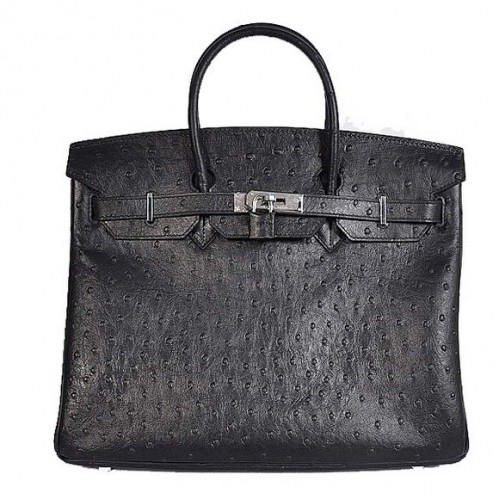 Genți Hermes Birkin 35CM Tote din piele de struț Togo, negre, argintii