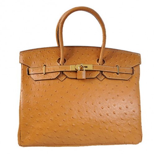 Genți Hermes Birkin 35CM Tote din piele de struț Togo, ocru, auriu