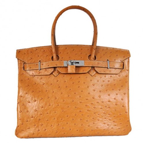 Genți Hermes Birkin 35CM Tote din piele de struț Togo, ocru, argintiu