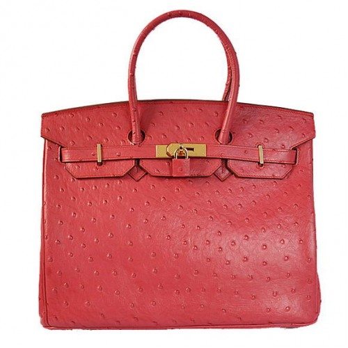 Genți Hermes Birkin 35CM din piele de struț Togo, roșii și aurii