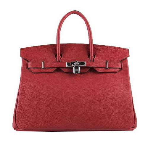 Genți Hermes Birkin 35CM din piele granulată roșie H-35 argintii