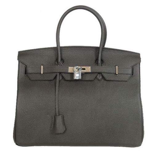 Genți Hermes Birkin 35CM Tote din piele Togo neagră argintie