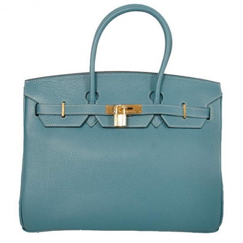 Genți Hermes Birkin 35CM din piele Togo, albastru-auriu