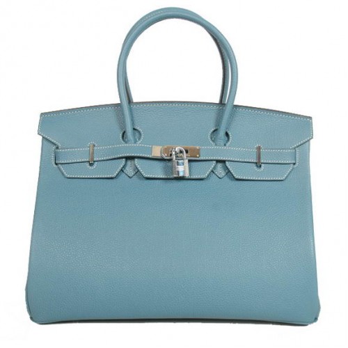 Genți Hermes Birkin 35CM Tote din piele Togo Smooth Albastru Argintiu