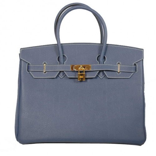 Genți Hermes Birkin 35CM Tote din piele Togo Smooth Albastru închis Auriu