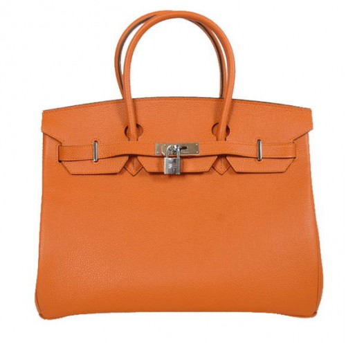 Genți Hermes Birkin 35CM Tote din piele Togo portocalie argintie