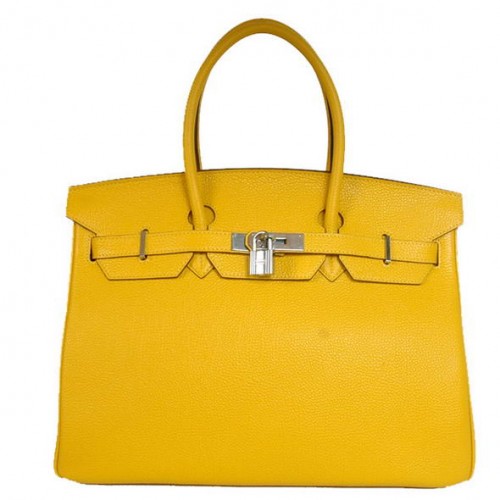 Genți Hermes Birkin 35CM Tote Leather Smooth Togo Turkey Yellow Silver