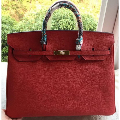 Geantă Hermes Birkin 40CM din piele roșie Litchi BK40 Auriu
