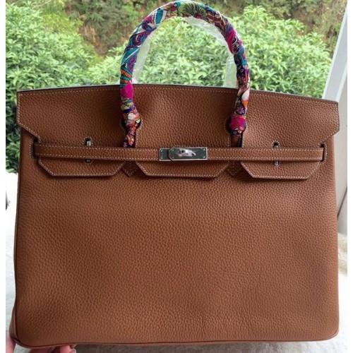 Geantă Hermes Birkin 40CM din piele de grâu Litchi BK40 argintie