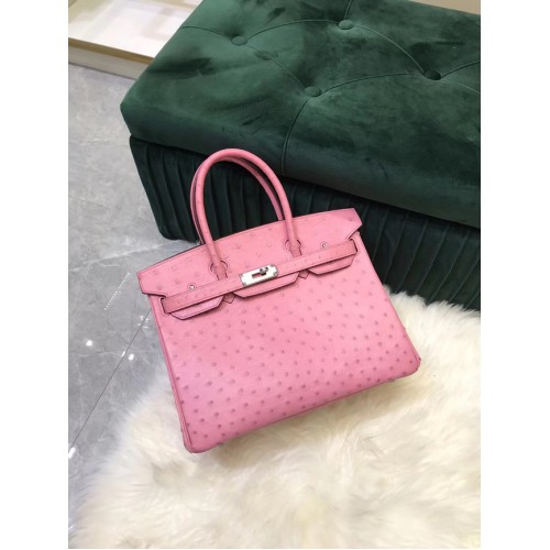 Geantă Hermes Birkin din piele originală, piele de struț, HBK2530 roz