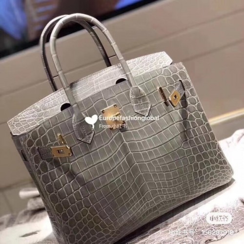 Geantă Hermes Birkin Original din piele de crocodil HBK35 gri