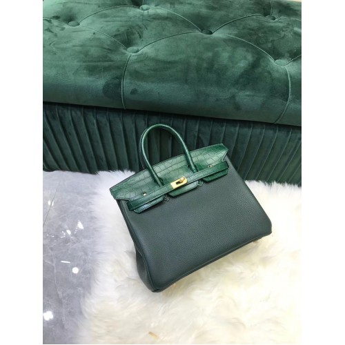 Geantă Hermes Birkin Original Leather crocodil togo HBK2530 verde negricios