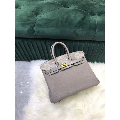 Geantă Hermes Birkin Original din piele crocodil togo HBK2530 gri deschis