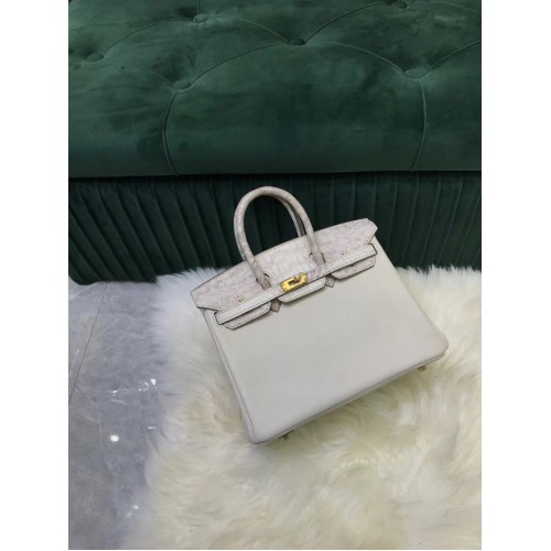 Geantă Hermes Birkin Original Leather crocodil togo HBK2530 gri deschis și alb