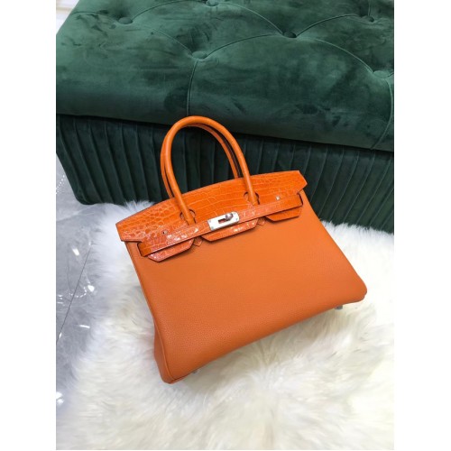Geantă Hermes Birkin Original din piele crocodil togo HBK2530 portocalie