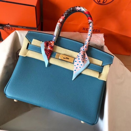Geantă Hermes Birkin Tote Bag Original Togo Leather BK35 albastră