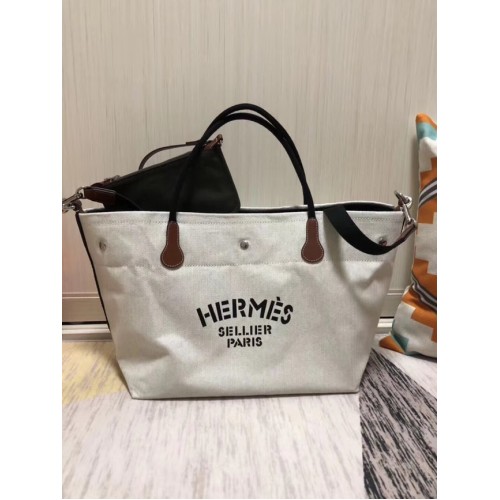 Geantă de cumpărături Hermes din pânză H0734 albă