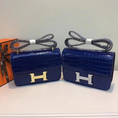Geantă Hermes Constance din piele croco H9978C albastră