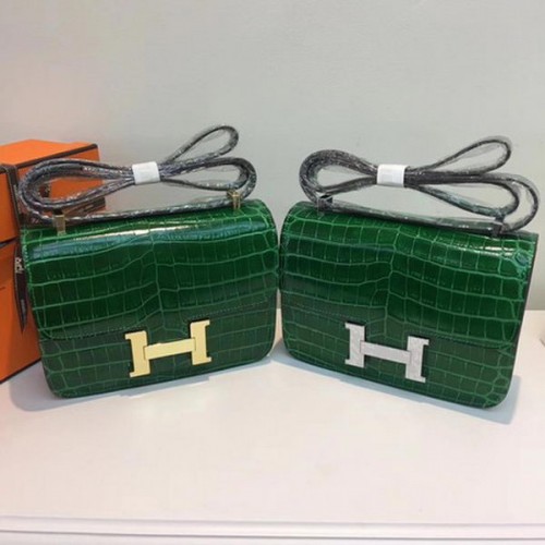 Geantă Hermes Constance din piele croco H9978C verde