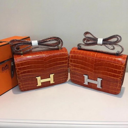 Geantă Hermes Constance din piele croco H9978C portocalie