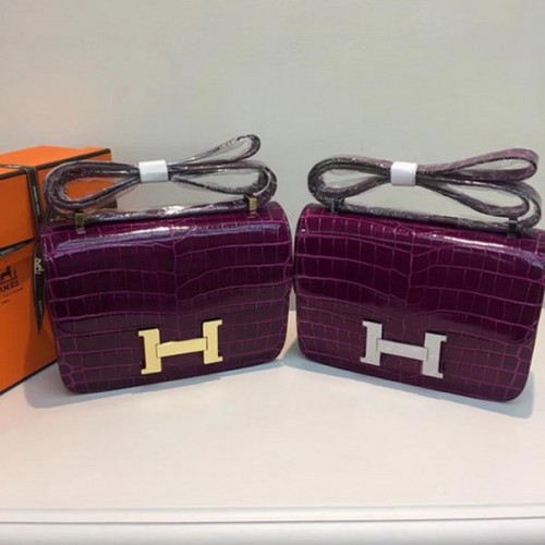 Geantă Hermes Constance din piele croco H9978C violet