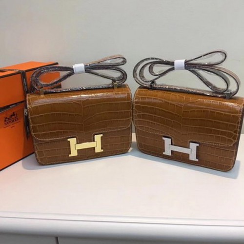 Geantă Hermes Constance din piele croco H9978C gri