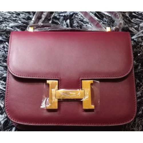 Geantă Hermes Constance din piele netedă H9998S Burgundy