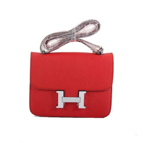 Geantă Hermes Constance din piele Togo roșie 1622S, cu accesorii argintii