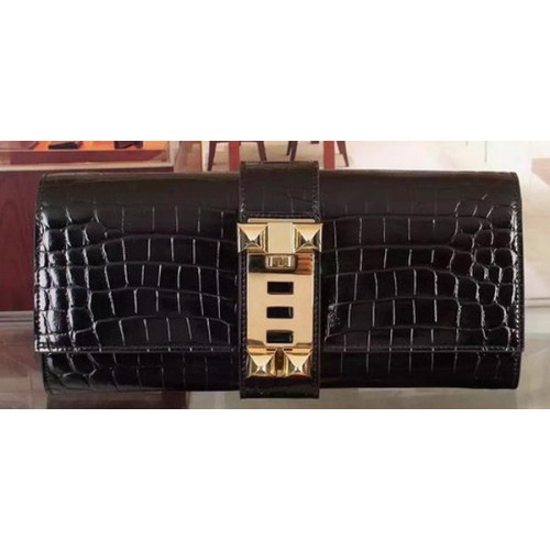 Geantă Hermes Croco Leather Clutch H88017 Negru