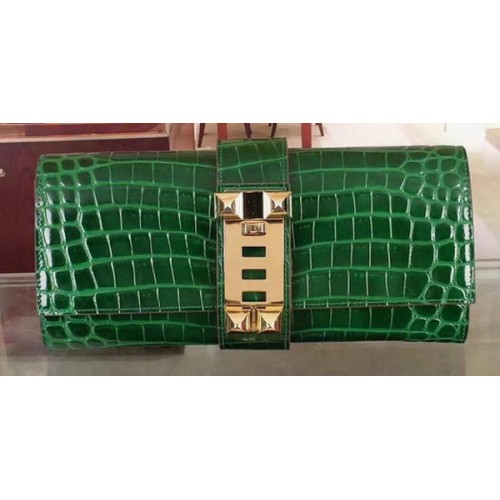 Geantă Hermes Croco Leather Clutch H88017 Verde