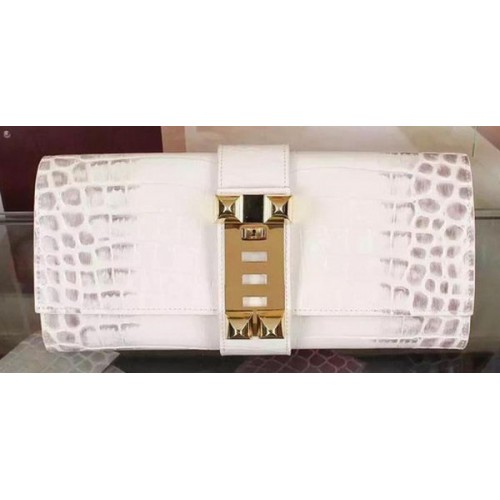 Geantă Hermes Croco Leather Clutch H88017 OffWhite
