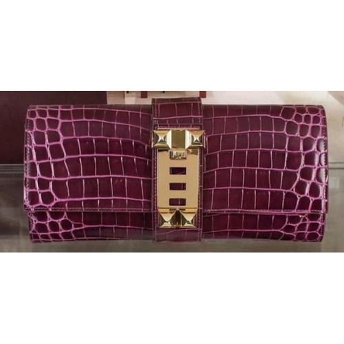 Geantă Hermes Croco Leather Clutch H88017 Purple