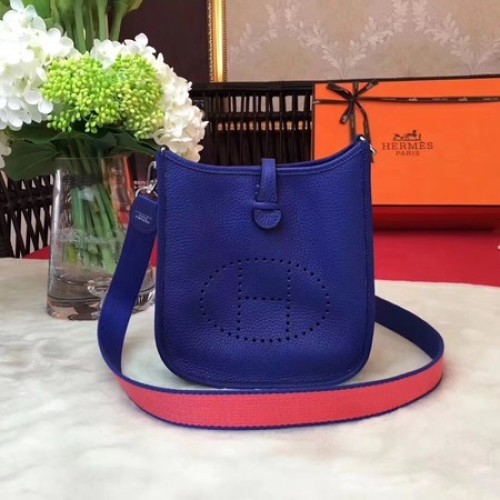 Geantă Hermes Evelyne mini 17cm din piele de vițel originală H1187 Albastră