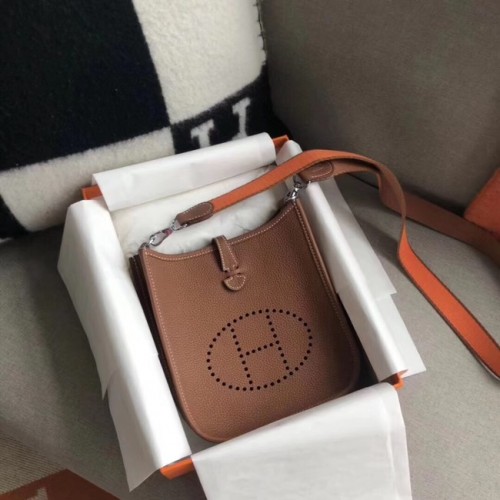 Geantă de umăr mini Hermes Evelyne originală din piele Togo H15698 Camel