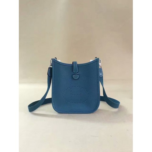 Geantă de umăr mini Hermes Evelyne originală din piele Togo H15698 albastră