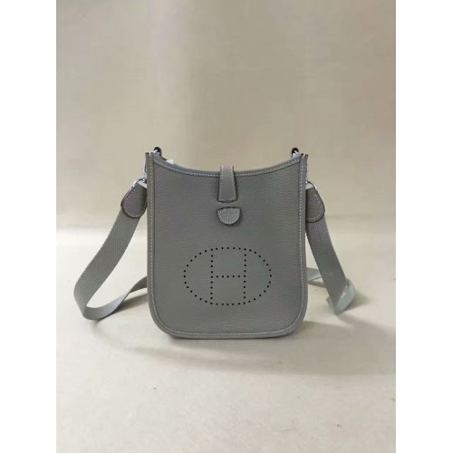 Geantă de umăr mini Hermes Evelyne originală din piele Togo H15698 gri deschis