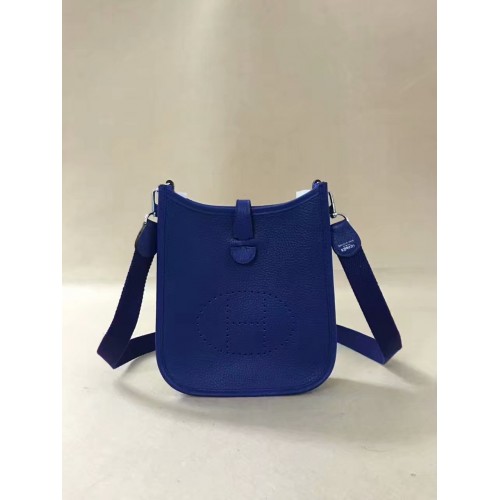 Geantă de umăr mini Hermes Evelyne originală din piele Togo H15698 albastru optic