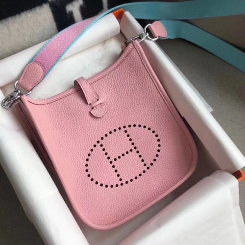 Geantă de umăr mini Hermes Evelyne originală din piele Togo H15698 roz