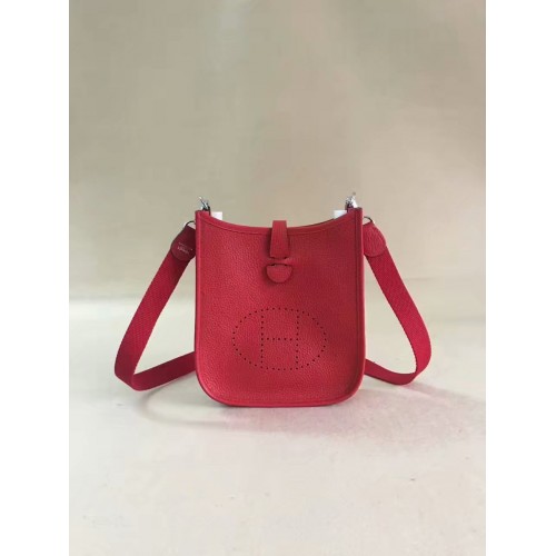 Geantă de umăr mini Hermes Evelyne originală din piele Togo H15698 roșie