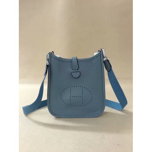 Geantă de umăr mini Hermes Evelyne originală din piele Togo H15698 albastru deschis