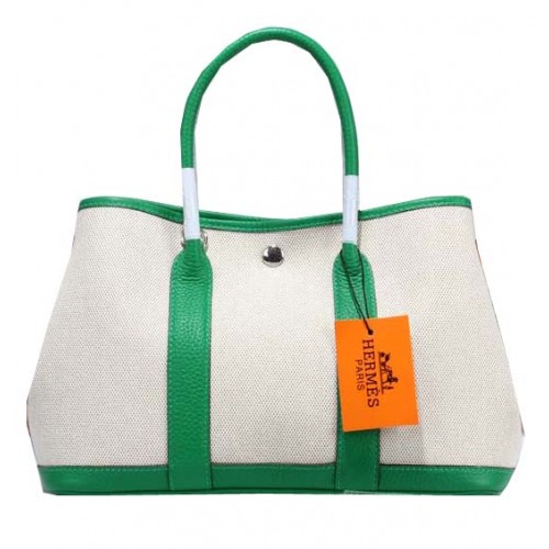 Geantă Hermes Garden Party 30cm din pânză verde deschis