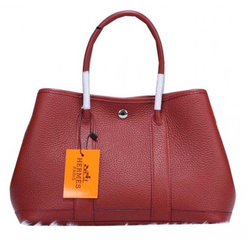 Genți tote Hermes Garden Party 30cm, piele granulată, vișinie
