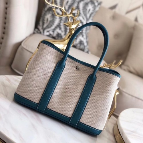 Genți Hermes Garden Party 36cm Tote Bag piele originală H3698 Albastru