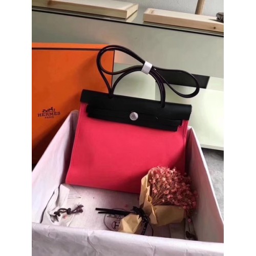 Hermes Herbag 31CM Original Canvas Leather Calfskin 45987 Roșu&Negru