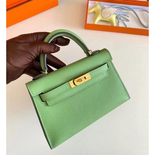 Genți de umăr Hermes Kelly 19cm din piele Epsom KL19 cu accesorii aurii, verde avocado